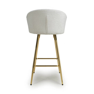 Viscose Luxury Cream & Gold Linen Fabric Bar Stool Gold Legs