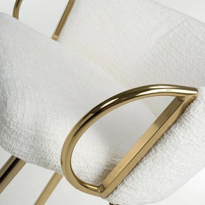 Viscose Luxury Cream & Gold Linen Fabric Bar Stool Gold Legs