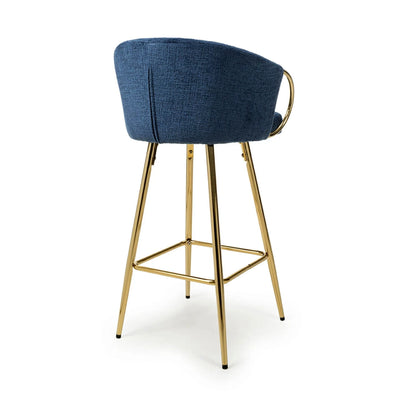 Viscose Luxury Blue & Gold Linen Fabric Bar Stool Gold Legs