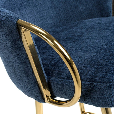 Viscose Luxury Blue & Gold Linen Fabric Bar Stool Gold Legs