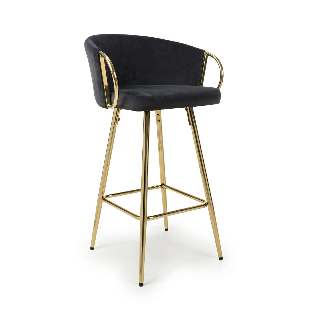 Viscose Luxury Black & Gold Plush Velvet Bar Stool Gold Legs