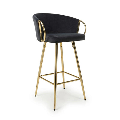 Viscose Luxury Black & Gold Plush Velvet Bar Stool Gold Legs