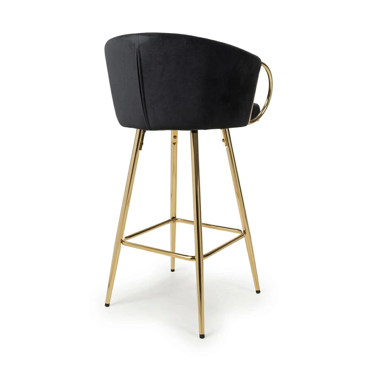 Viscose Luxury Black & Gold Plush Velvet Bar Stool Gold Legs