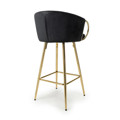 Viscose Luxury Black & Gold Plush Velvet Bar Stool Gold Legs
