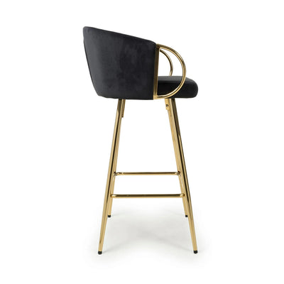 Viscose Luxury Black & Gold Plush Velvet Bar Stool Gold Legs
