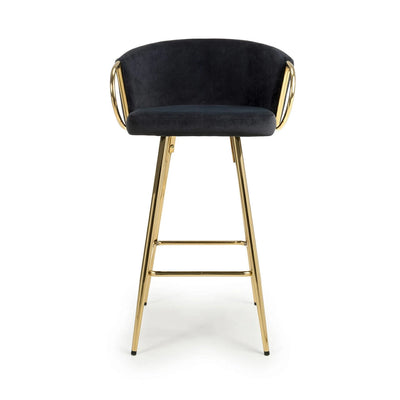 Viscose Luxury Black & Gold Plush Velvet Bar Stool Gold Legs