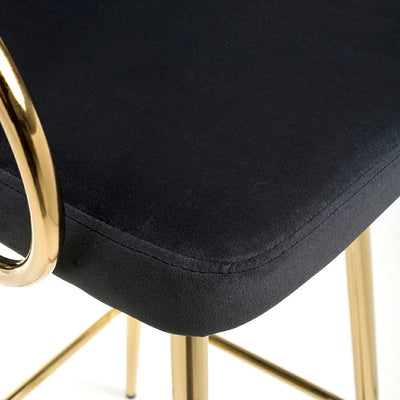 Viscose Luxury Black & Gold Plush Velvet Bar Stool Gold Legs