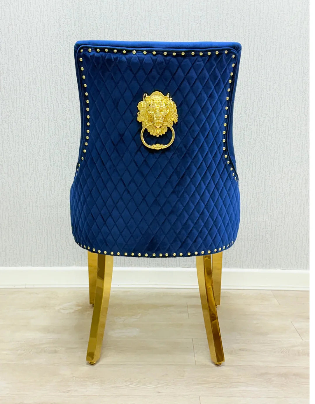 Arianna Marble & Gold Dining Table With Quilted Lion Knocker Velvet Chairs Gold Legs