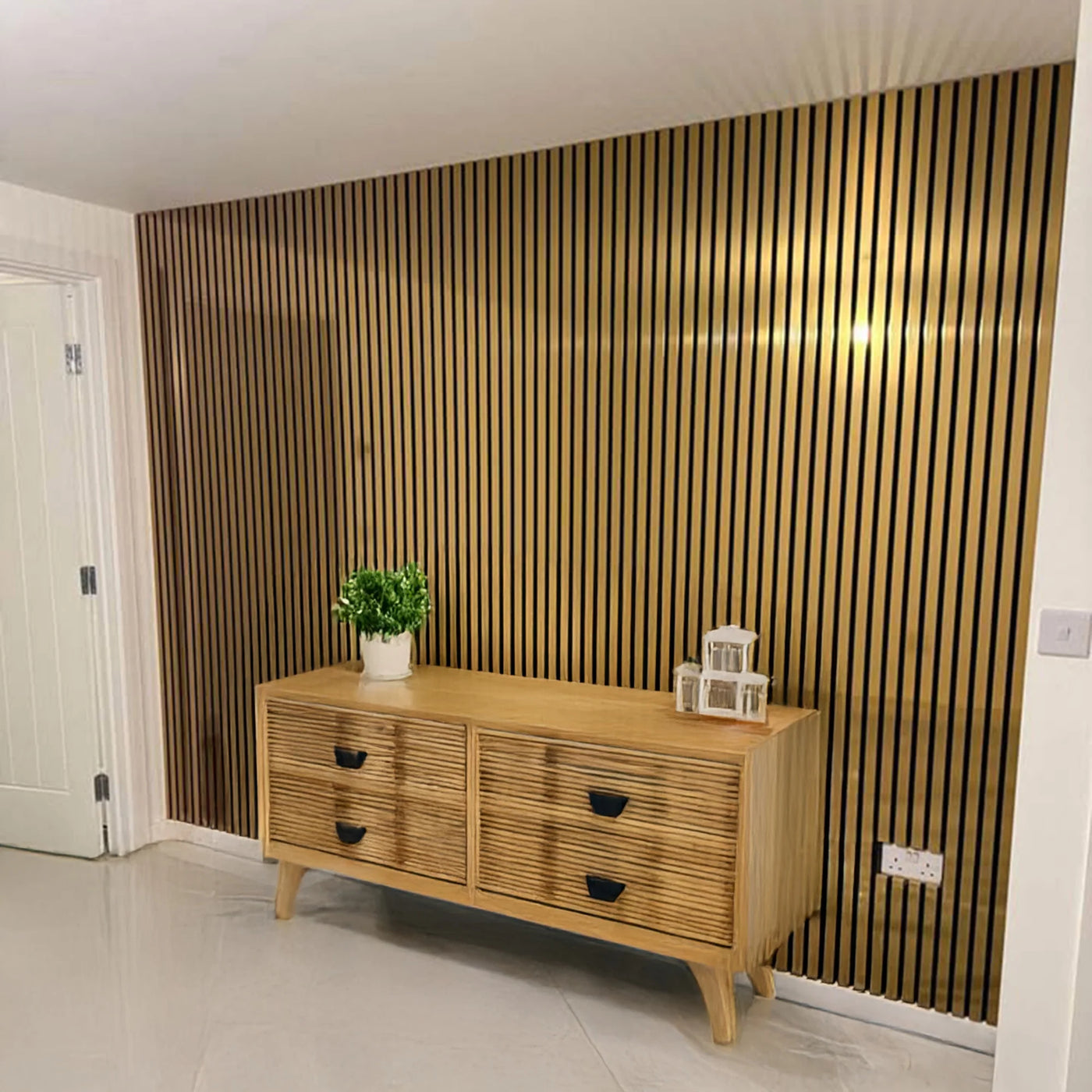Acoustic Slatted Wall Panels Metallic Gold Pack Of x4 240 x 60cm