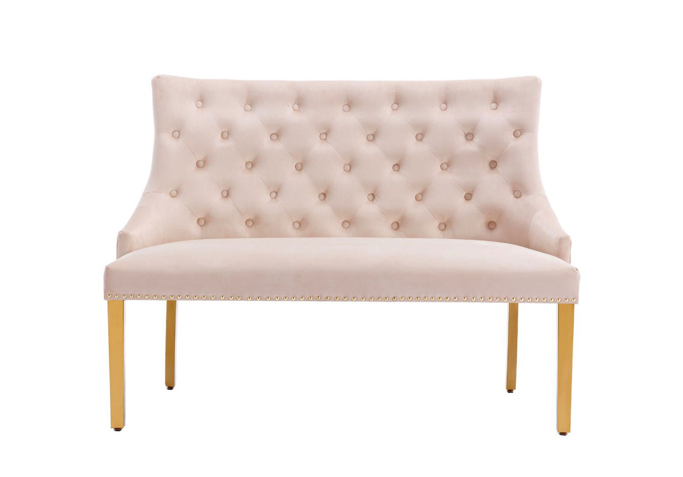 Majestic Lion Knocker Quilted High Back Mink Gold Plush Velvet 130cm Dining Bench