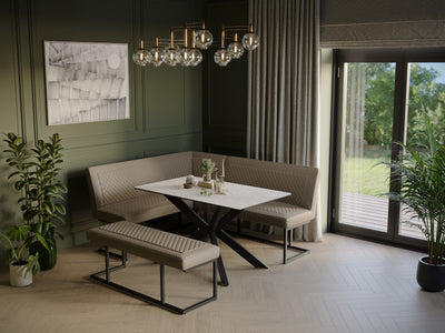 Nova Corner Leather Sand Taupe Bench Set - Left Hand Facing