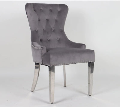 Chrome Ring Knocker Plain Back Tufted Plush Velvet Dining Chair Chrome Legs - 3 Colours