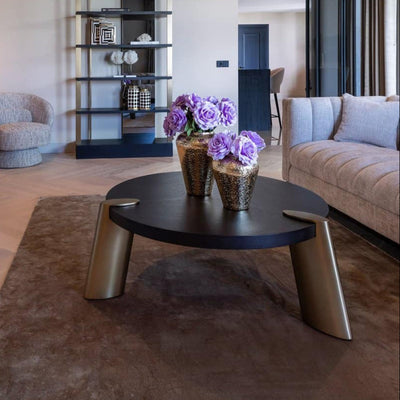 Richmond Interiors Brody Black Oak Wood & Gold Round Coffee Table