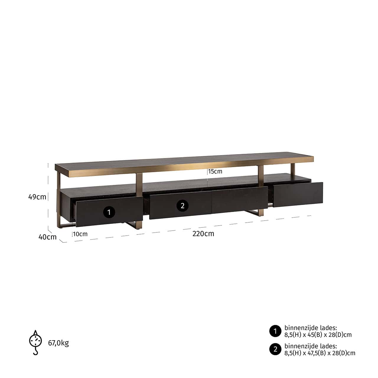 Richmond Interiors Diddley Black Oak Wood & Gold TV Unit