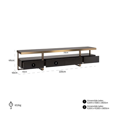 Richmond Interiors Diddley Black Oak Wood & Gold TV Unit