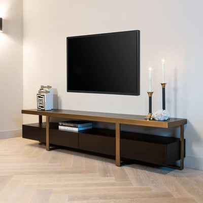 Richmond Interiors Diddley Black Oak Wood & Gold TV Unit