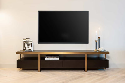Richmond Interiors Diddley Black Oak Wood & Gold TV Unit