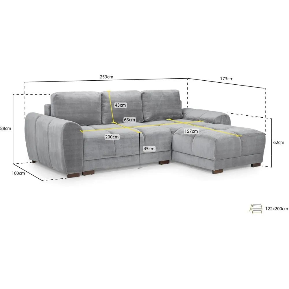 Zara Mocha Plush Velvet Universal Corner Sofabed with Storage