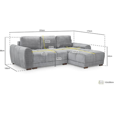 Zara Mocha Plush Velvet Universal Corner Sofabed with Storage
