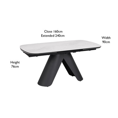 Carrera 160-240cm White Ceramic Marble Side Extending Dining Table