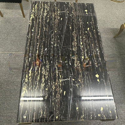Louis Black/Gold Marble Dining Table With Kensington Cream/Gold Velvet Chairs