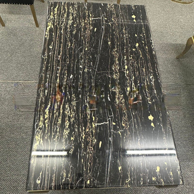 PROMO Louis Black/Gold 100cm Marble Dining Table With 4 Black & Gold Lion Knocker Velvet Chairs