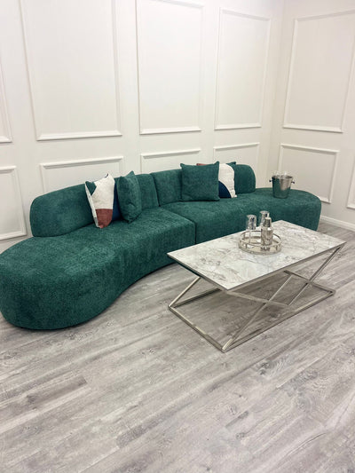 The Storm Boucle Premium Curved Sofa Green Boucle Fabric