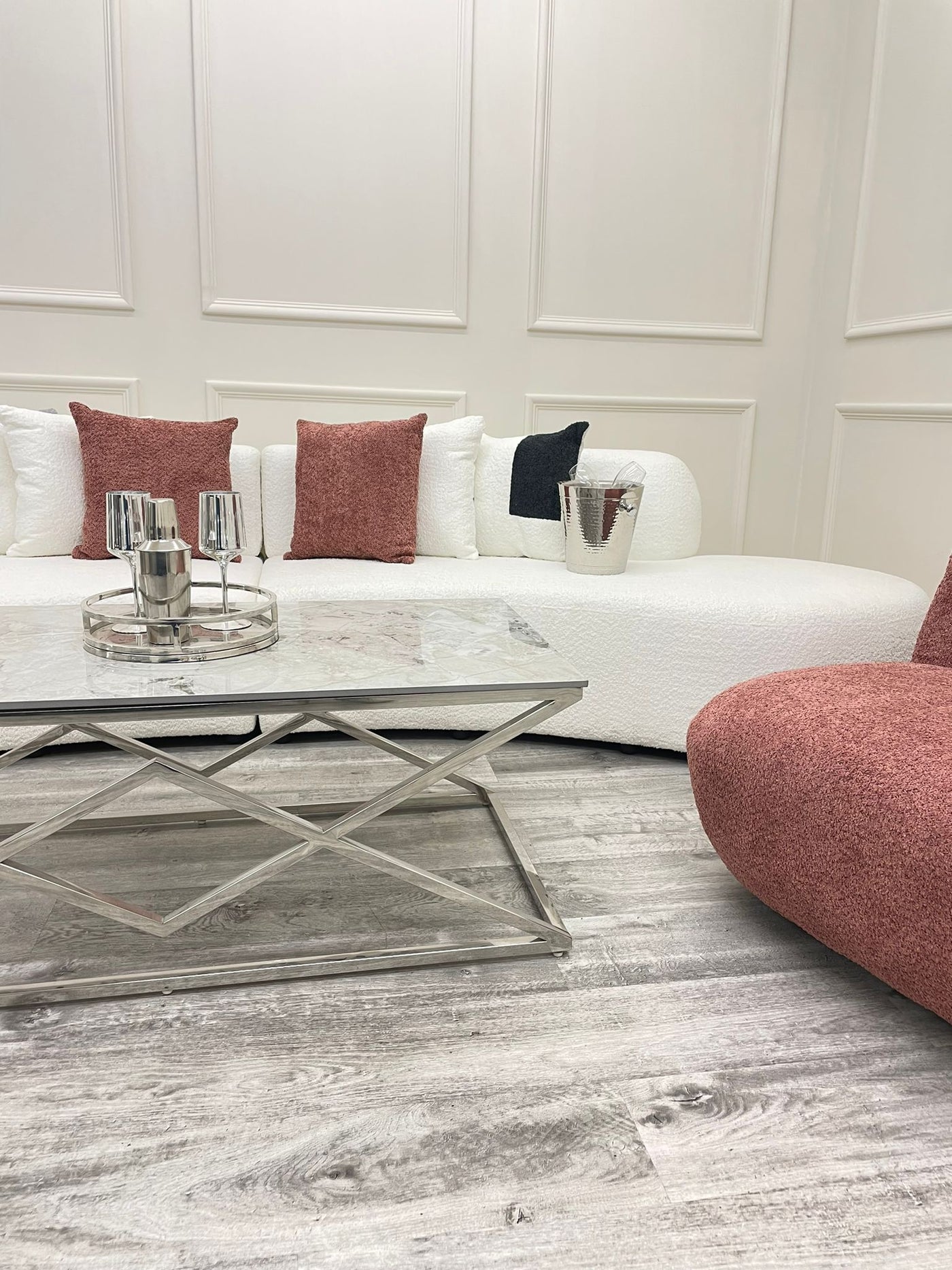 The Storm Boucle Premium Curved Sofa White Boucle Fabric