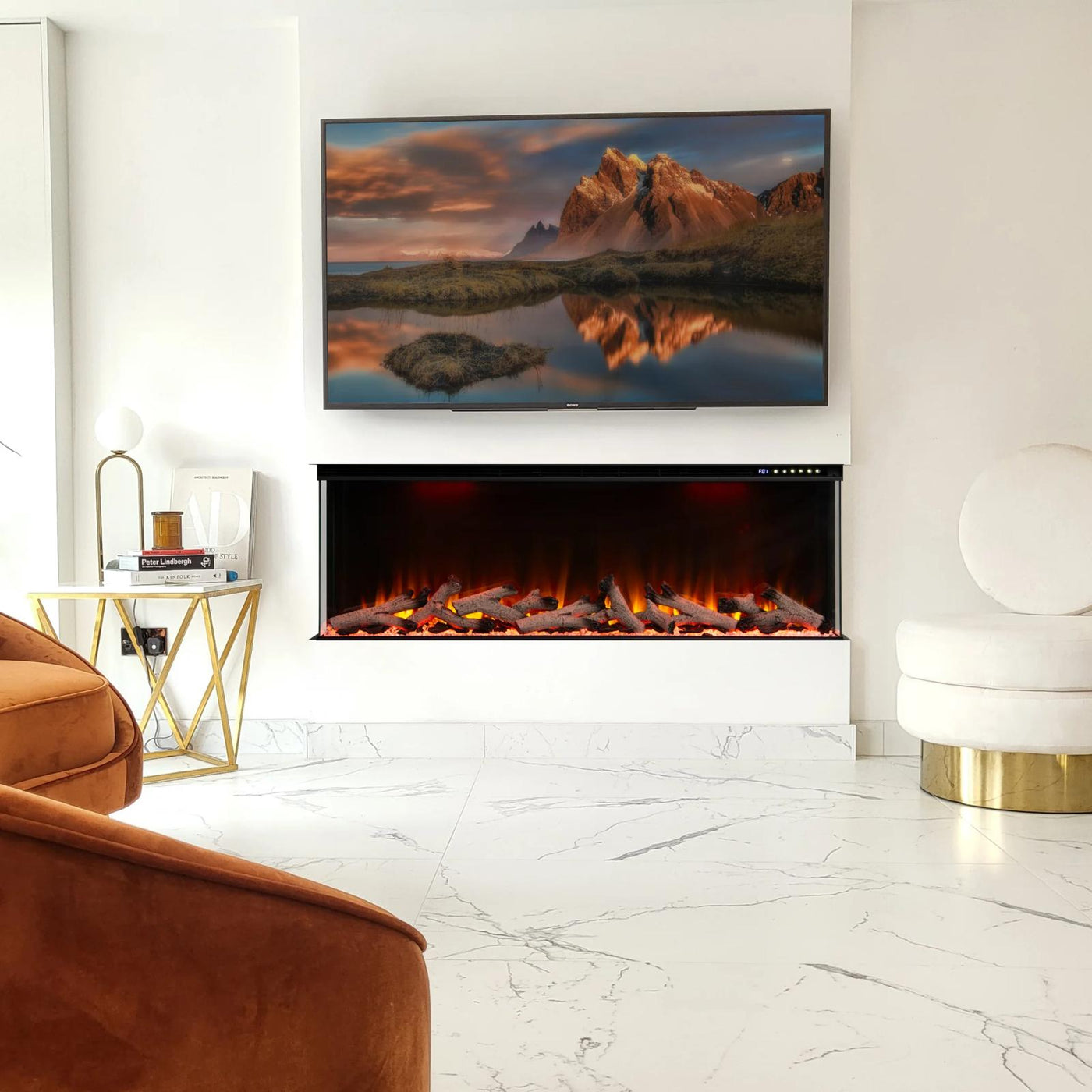 50 60 72 80 Inch 2025 Panoramic Smart Alexa Media Wall Fire 3 Sided Glass LED WiFi Electric UHD Fireplace