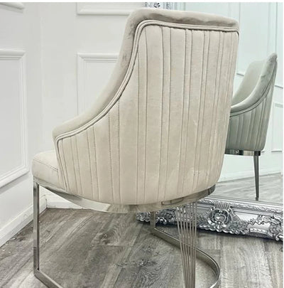 Louis Chrome Round Marble 130cm Dining Table With Carlton Velvet Dining Chairs