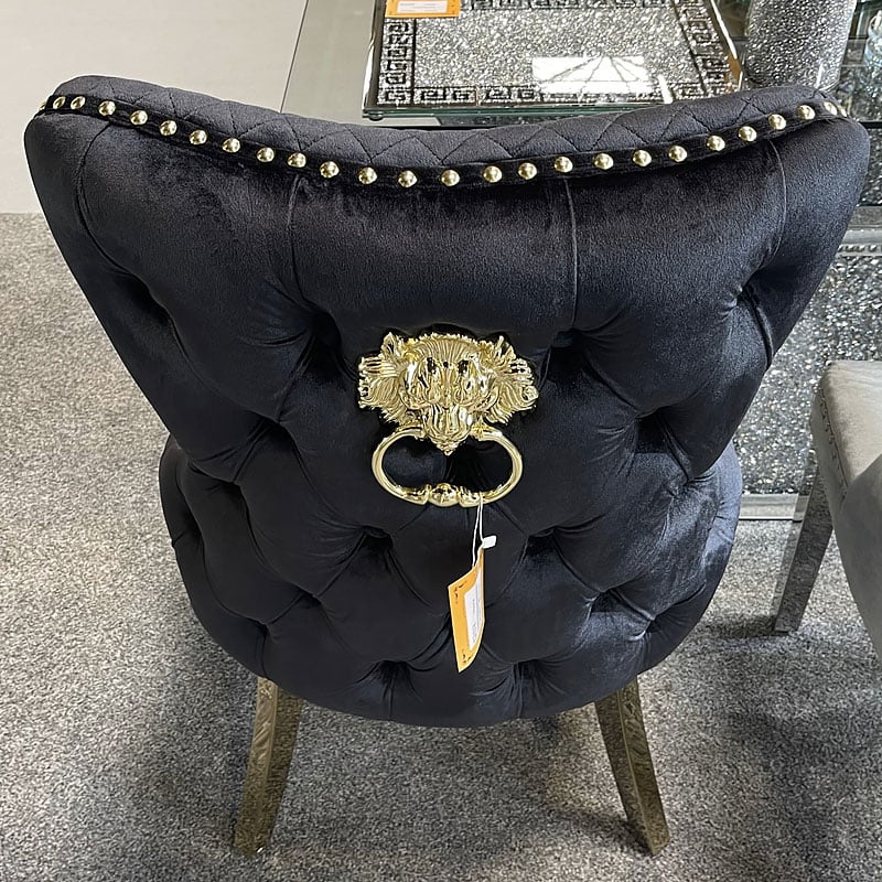 Louis Grey Gold Marble Dining Table With Victoria Shimmer Velvet Lion Knocker Velvet Chairs