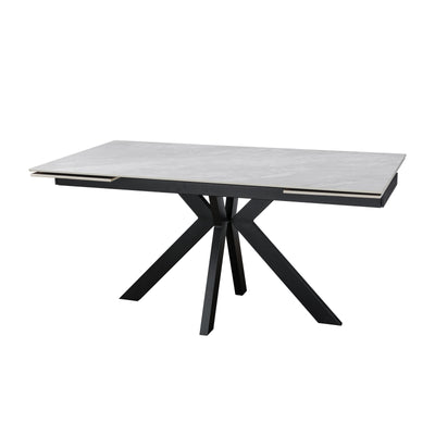 Nova 160-240cm White Ceramic Marble Side Extending Dining Table With Swivel Velvet Dining Chairs