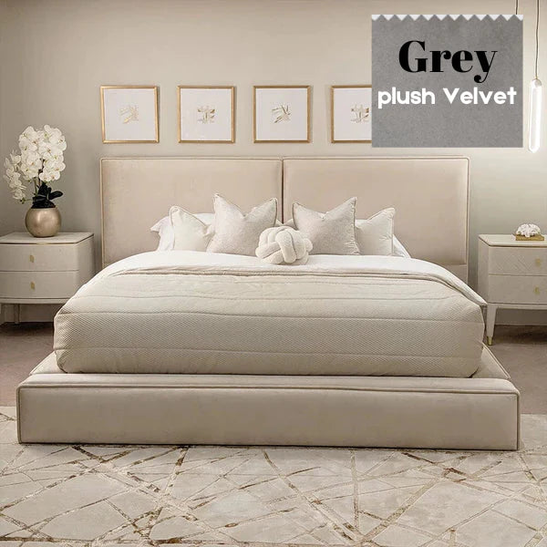 The Milo Chunky Upholstered Plush Velvet Piped Bed Frame