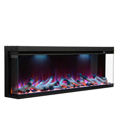50 60 72 80 Inch 2025 Panoramic Smart Alexa Media Wall Fire 3 Sided Glass LED WiFi Electric UHD Fireplace