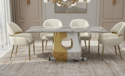 Madrid 200cm Gold Dining Table With Monarch Leather Gold Chairs