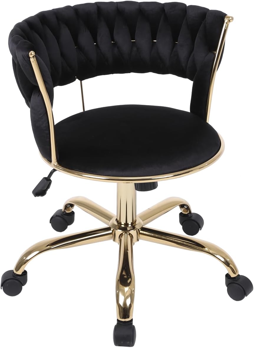 Camilla Luxury Black & Gold Velvet Salon Office Chair Gold Legs