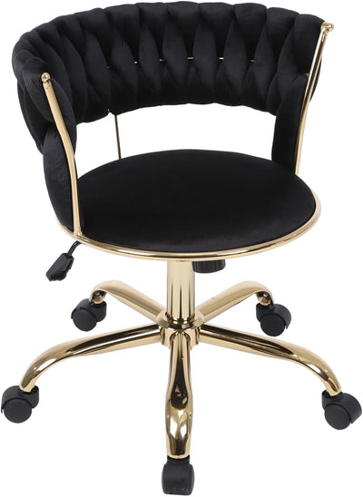 Camilla Luxury Black & Gold Velvet Salon Office Chair Gold Legs