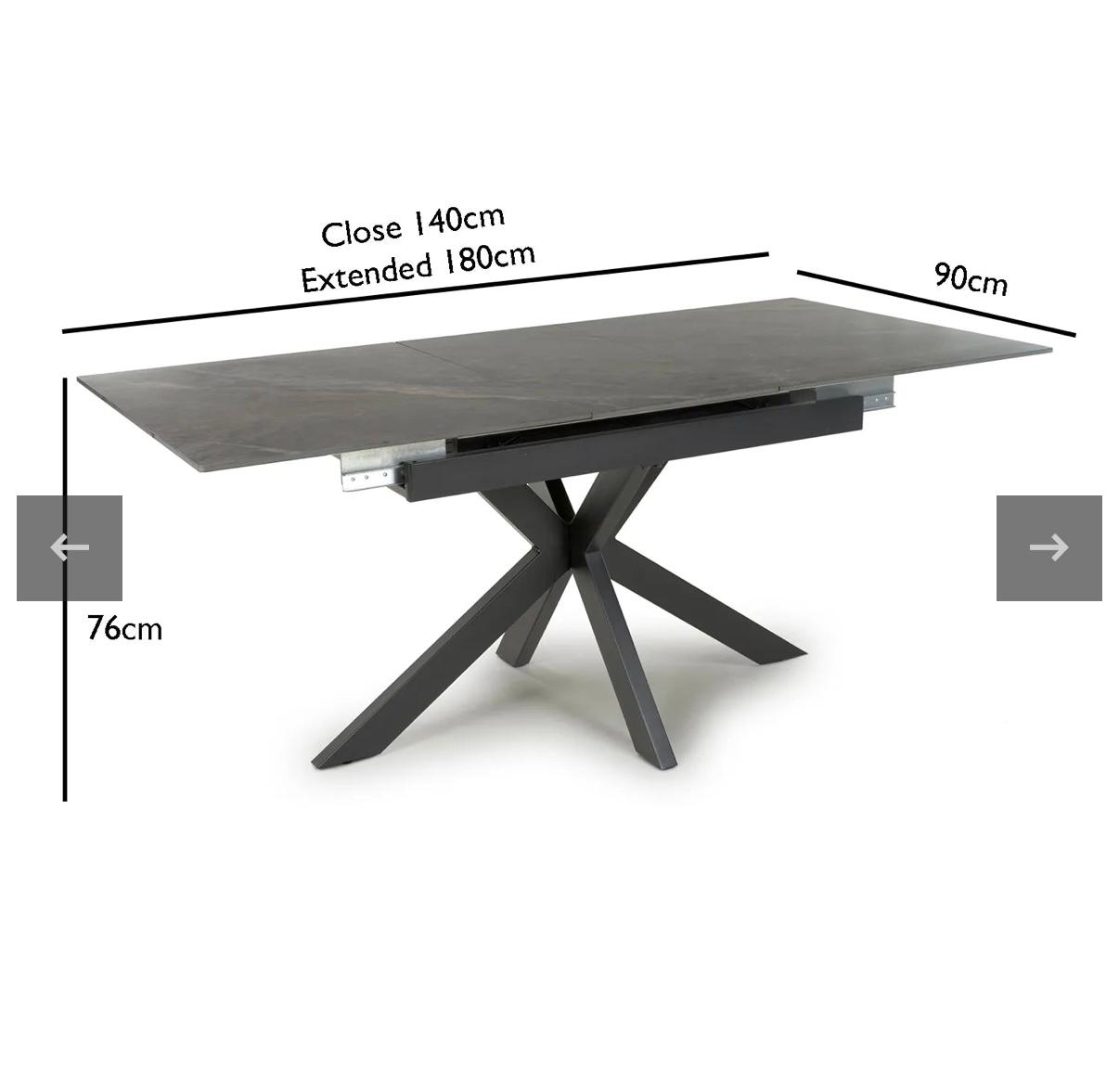 Nova 140-180cm Grey Ceramic Marble Centre Extending Dining Table