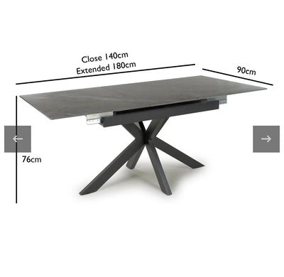 Nova 140-180cm Grey Ceramic Marble Centre Extending Dining Table