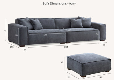 The Dakota Charcoal Grey Boucle 4 Seater With Chaise Premium Sofa Charcoal Boucle Fabric