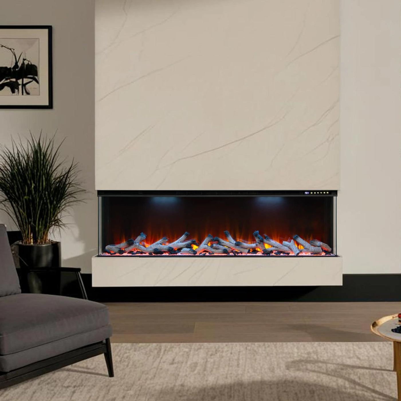50 60 72 80 Inch 2025 Panoramic Smart Alexa Media Wall Fire 3 Sided Glass LED WiFi Electric UHD Fireplace