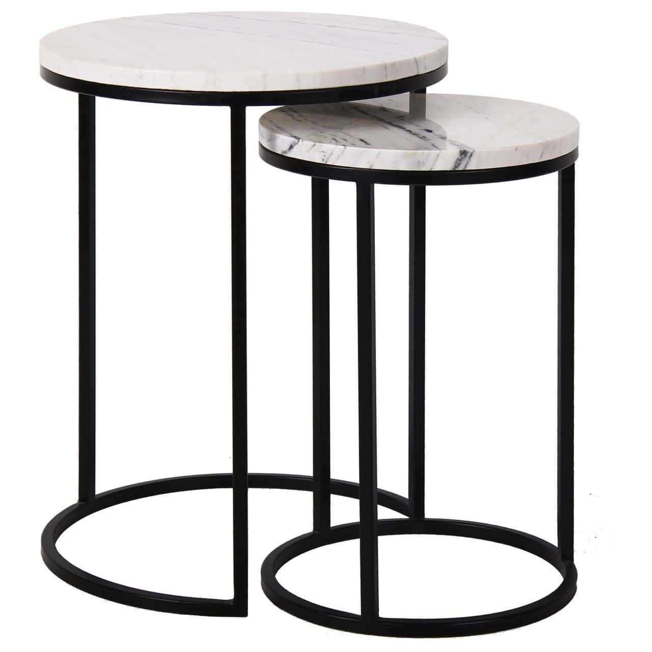 Richmond Interiors Lexington White Carrara Marble Round Side Table Nest | Set of 2