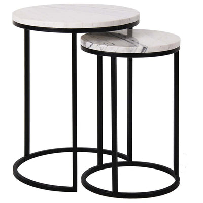 Richmond Interiors Lexington White Carrara Marble Round Side Table Nest | Set of 2
