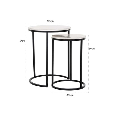 Richmond Interiors Lexington White Carrara Marble Round Side Table Nest | Set of 2