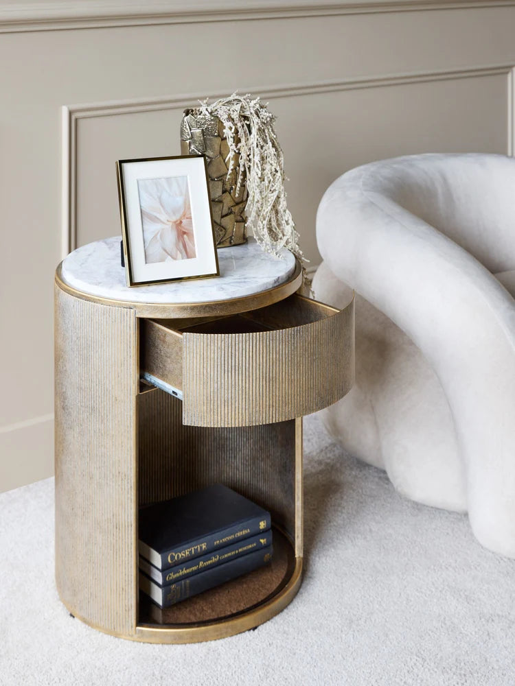 Libra Interiors Belvedere Bedside Table - Aged Gold