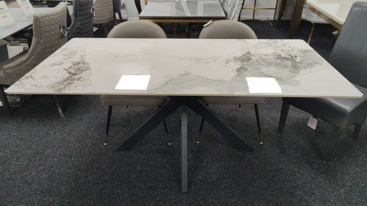Phoenix 150cm White Ceramic Marble Fixed Dining Table