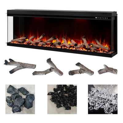 50 60 72 80 Inch 2025 Panoramic Smart Alexa Media Wall Fire 3 Sided Glass LED WiFi Electric UHD Fireplace