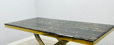 Elina Marble & Chrome Dining Table With Chrome Ring Knocker Velvet Chairs