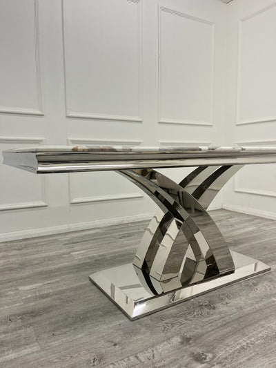 Ottavia 180cm Marble & Chrome Dining Table With Carlton Beige/Chrome Velvet Chairs