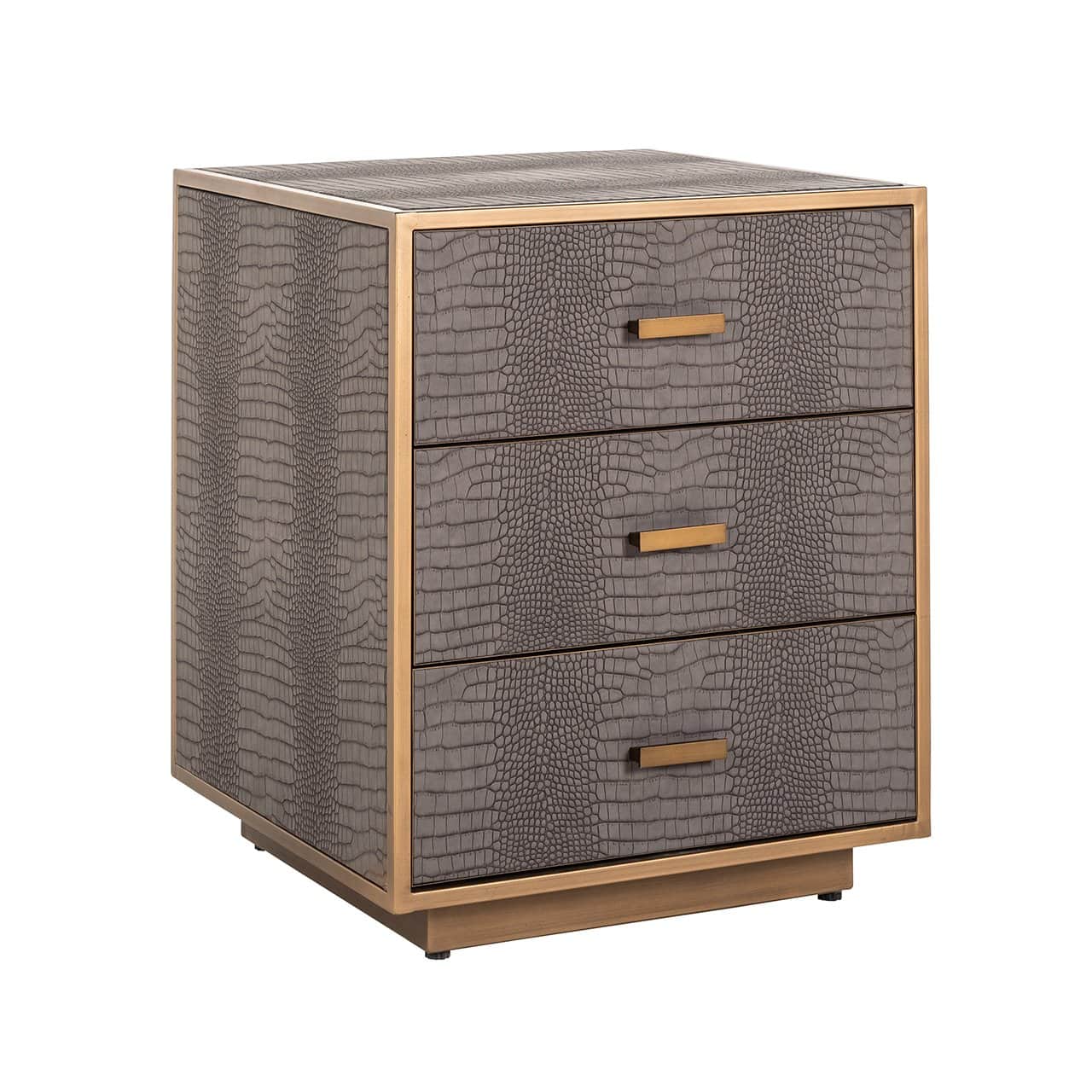 Richmond Interiors Classio Brushed Gold Snake Pattern Bedside Table | 3 Drawers